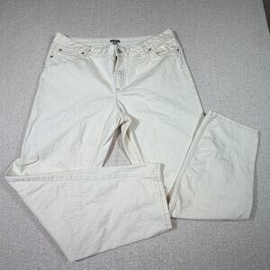 J Jill Women 16 White Stretch Denim Pant Straight Leg Casual Travel Comfort Wear